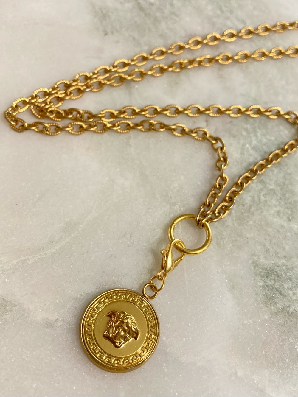 Versace Medusa Button Charm Necklace Upcycled
